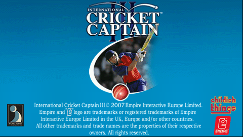 International Cricket Captain III title screen for PSP